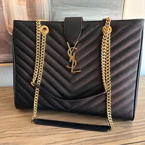 YSL leather chevron black and gold chain shoulder bag GORGEOUS